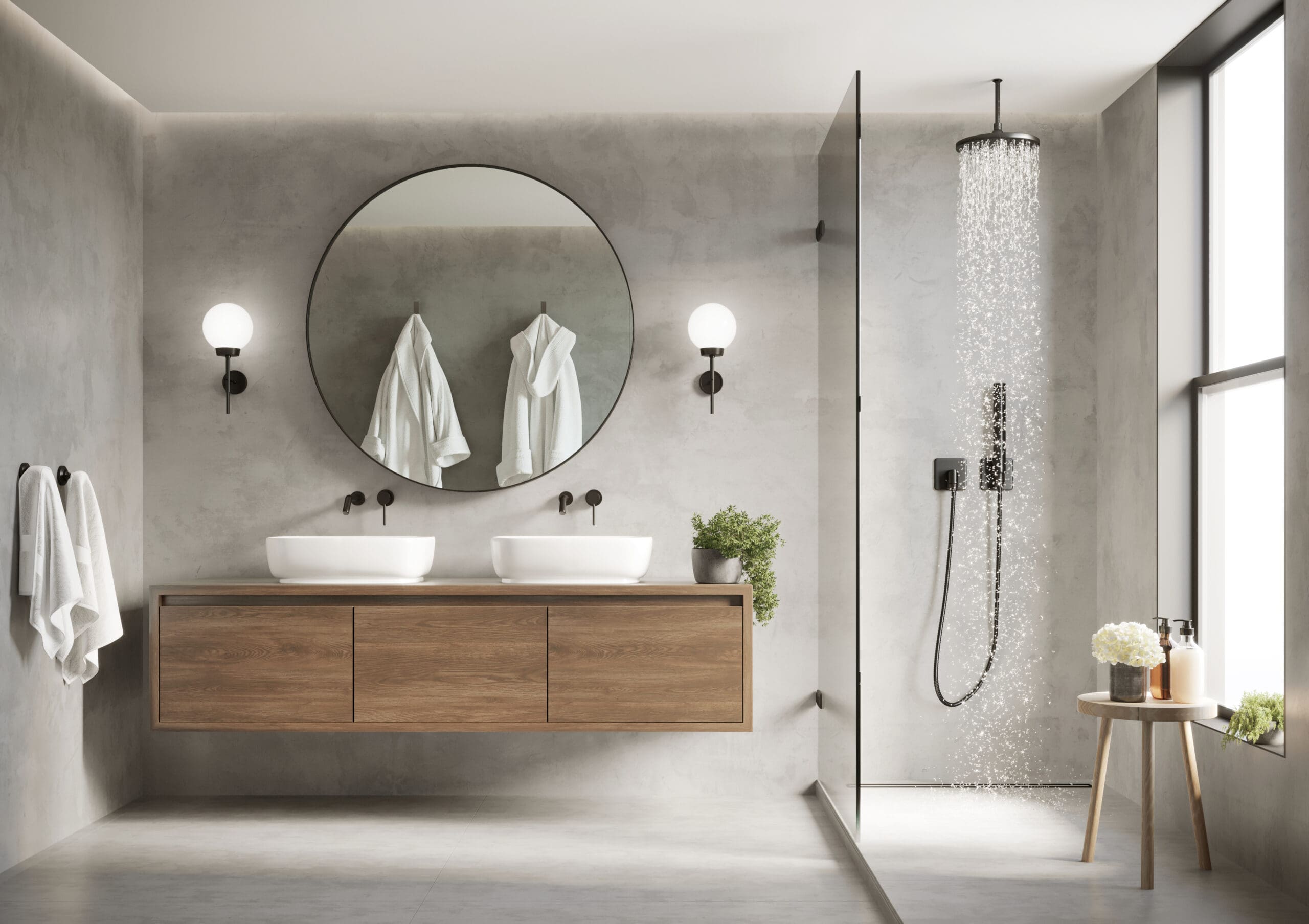 a 3D render of a Rossle Homes Spa-Like Bathroom Remodel
